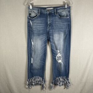 Kancan Womens Jeans Distressed Crop Denim style KC8383YT Size 9 28 Frayed Hem